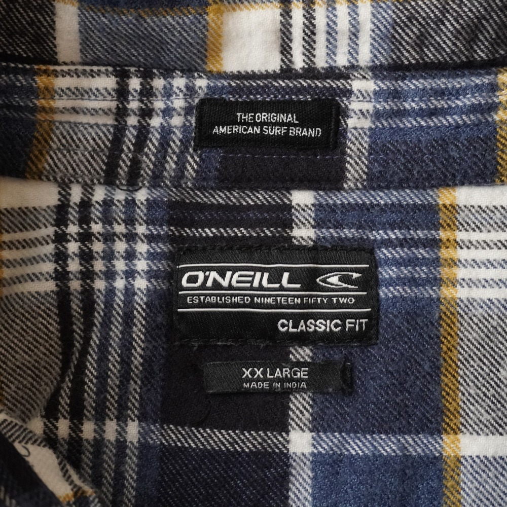 ONeill Flannel Shirt 2XL Mens Blue Plaid Classic Fit Y2K Surf Button Up Shirt - Picture 5 of 8